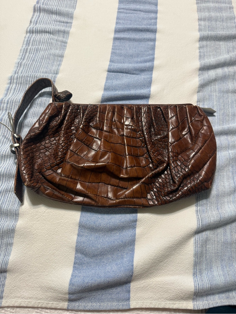 Renato Angi Brown Croc-Embossed Wristlet Clutch